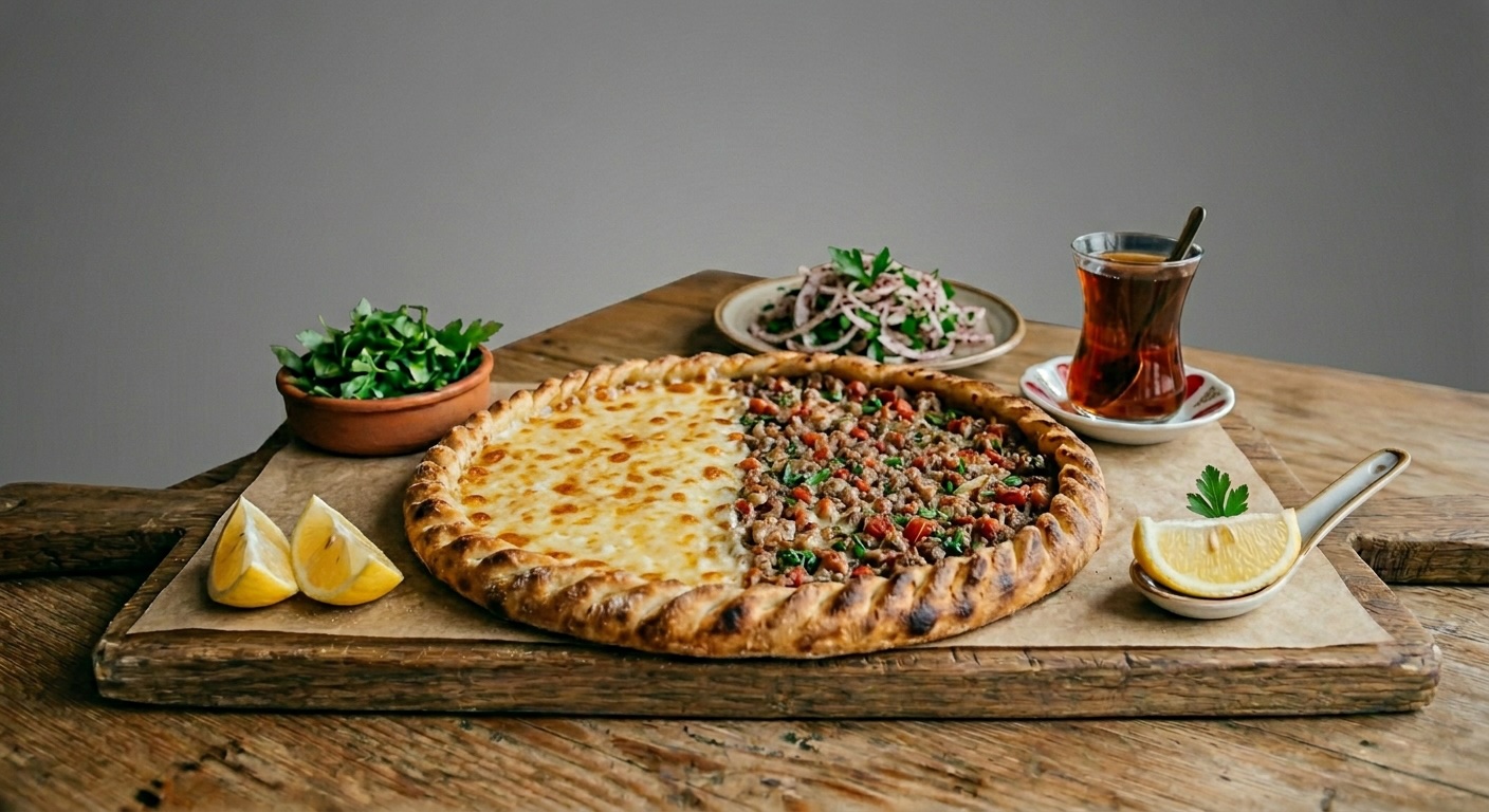 Open boat-shaped Sürmene pide